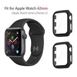 2 Pack Seltureone Compatible For Apple Watch Series 3 Series 2 42MM Case With Screen Protector Thin Full Coverage PC Hard Cover With Tempered