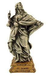 Pewter Saint St James The Greater Figurine Statue On Gold Tone Base 4 1 2 Inch