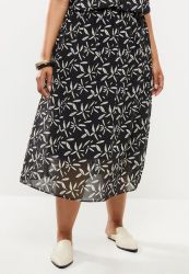 Edit Plus Women's Printed Chiffon A-line Skirt - Black Print