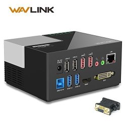 Wavlink Universal USB 3.0 Dual Video Docking Station Plug And Play Displaylink Share Dvi 1080P HDMI USB Hub Quick Charging Gigabit Lan 6 Ports - Black