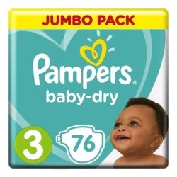 Pampers Baby-dry Size 3 Jumbo Pack 76 Nappies