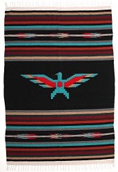 El Paso Designs Hand Woven Thunderbird Falsa Blanket. Heavyweight 5' X 7' Black
