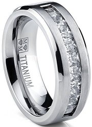 Titanium Men's Wedding Band Engagement Ring With 9 Large Princess Cut Cubic Zirconia Size 11.5