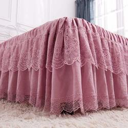Yurasiku Romantic Bed Skirt With Lace Edge Polyester Breathable Bedspread For Queen King Size Bed Decoration