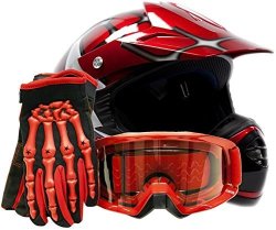 tcmt dot helmet for kids & youth red spider net with goggles & gloves for atv mx motocross offroad street dirt bike