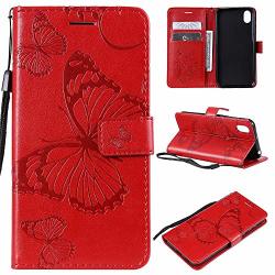 Adamarker Designed For Huawei Y6 Pro 2019 Case Leather Wallet Cover Flip Case Butterfly Pattern Card Holder Red