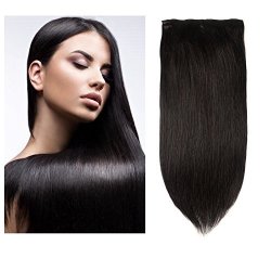 Friskylov Hair 24INCH Virgin Human Hair Clip In Hair Extensions Double Weft 8A Grade 100G 3.52OZ 7PIECES With 16CLIPS 24INCH 1B Natural Black