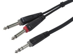 Monoprice 1 4 Inch Trs Male To Dual 1 4 Inch Ts Male Insert Cable Cord - 1 Meter 3 Feet - Black