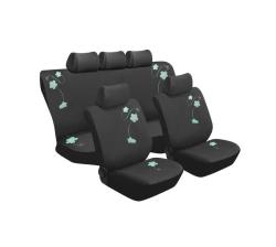 STINGRAY Blossom 11PC Black Seat Cover Set W Embroidered Mint Green