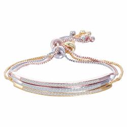 Cwwzircons Cubic Zirconia Adjustable Chain Bracelets Bangle Silver rose Gold yellow Gold Costume Jewelry For Women