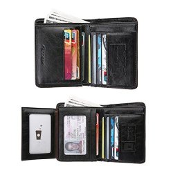 Wallet Joseko Card Holder Rfid Antimagnetic Genuine Leather Vintage Tri-fold Large Capacity Short For Men Black 3.74" L X 0.59" W X 4.72" H