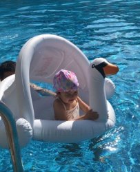 Debris Time Children's White Swan Swimming Ring Shade Seat Baby Swimming Ring Inflatable Boat Swimming Pool Floating Row Toys