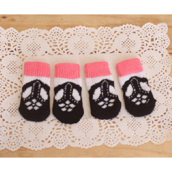 Cat Dog Socks Black Shoes Pattern Anti-slip Warm Cotton Pet Socks