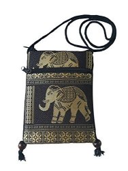 Btp Hmong Bag Hill Tribal Elephant MINI Crossbody Single Shoulder Bag Cellphone Case Passport Holder & Travel Pouch Black CP1
