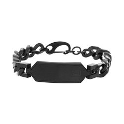 Ben Sherman Men's Curb Chain Bracelet With Black Faux Leather Id Plate In Black Ip Stainless Steel