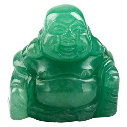 Sunyik Green Aventurine Hand Carved Happy Buddha Statue Pocket Specimen Sphere Figurine Decor 1.5
