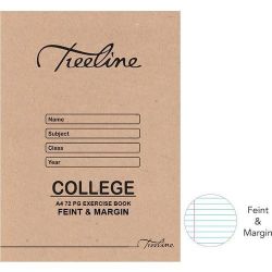 Treeline College Exercise Book A4 72 Pg Feint & Margin Pack Of 20