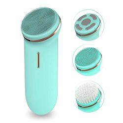 Sonic Vibrating Facial Cleansing Brush Ems Micro Current Face Massager Beauty Device IPX7 Waterproof 3 Brush Heads With 3 Modes Blue