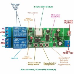 Wifi 2 Channel Inching Relay Momentary self-locking interlock Switch Module ST-DC2