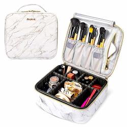 Stagiant Travel Makeup Train Case Pu Leather Cosmetic Bag Marble Makeup Organizers Bag Storage With Dividers Brush Holder For Cosmetics Make Up Tools White