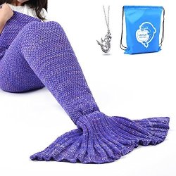 LAGHCAT Mermaid Tail Blanket Crochet Mermaid Blanket For Kids Soft All Seasons Sleeping Blankets Classic Pattern 56"X28" Purple