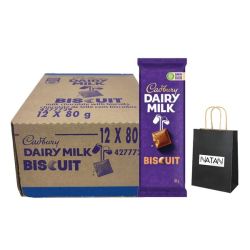 Cadbury Box Of 12 - 80G - Dairy Milk Chocolate - Biscuit + Natan Gift Bag