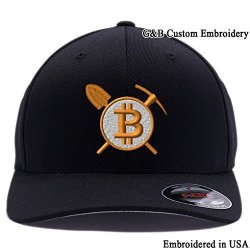 Bitcoin Mining Cap. Embroidered. Bitcoin Digital Currency. 6477 Flexfit. S m Black