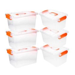 6 Piece Clear Household Storage Boxes Plastic Storage Basket With Lid -ys