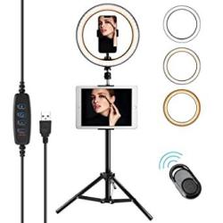Compatible For Ipad 10" Selfie Ring Light With Tripod Stand & Phone Holder For Makeup Live Stream Makeup Dimmable LED Camera Ring Light With