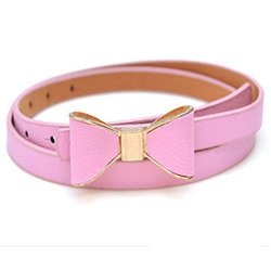 Fashion Auuocc Women's Girl Cute Sweet Candy Colors Bowknot Pu Leather Thin Skinny Waistband Belt For Dress Hot Drop Shipping 0174 Pink