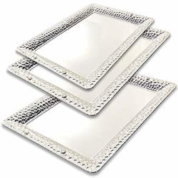 Maro Megastore Pack Of 3 Three Sizes - LARGE:17.9 X 13-INCH Medium: 13.8 X 10-INCH Small: 11 X 8.1-INCH Rectangular Chrome Plated Serving Tray