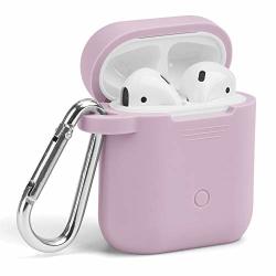 Gmyle Airpods Case Silicone Protective Shockproof Wireless Charging Airpods Earbuds Case Cover Skin With Keychain Accessory Kit Set Compatible For Apple Airpods 1 & 2 - Purple