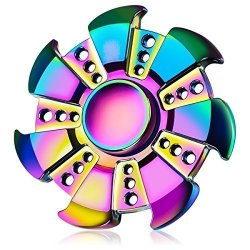 Iridescent Rainbow Fidget Spinner For Adults & Kids Anti-anxiety Focus Stress Reliever Reducer Adhd Boredom Finger Hand Toy- Stylish Saw Design