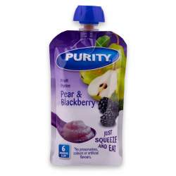 Purity Food Pouches Fruit Puree 110ML - From 6 Months - Pear & Blackberry
