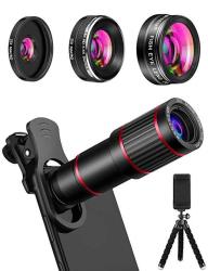 Mactrem Phone Camera Lens Phone Lens Kit 4 In 1 20X Telephoto Lens 205 Fisheye Lens 0.5X Wide Angle Lens & 25X Macro Lens Screwed