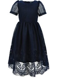 Bonny Billy Girl's Kids Classy Embroidery Lace Maxi Flower Girl Dress 4-5 Years Short Navy Blue
