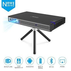 Cocar MINI Projector T5 2019 New Upgrade Android 6.0 Portable Video Projector Built-in Battery 3D Dlp-link 2400-LUMEN Louder Speaker Wifi Bluetooth HDMI Support 4K Keystone Correction Black