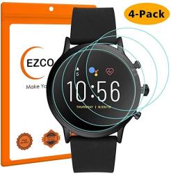 EZCO 4-PACK Screen Protector Compatible With Fossil Gen 5 Carlyle Hr Waterproof Tempered Glass Screen Protector Cover Accessories For Fossil Gen 5 Man Smartwatch No Bubble Anti-scratch