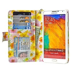Navor Protective Flip Wallet Case For Samsung Galaxy Note 3 - Sun Flower N3OSF