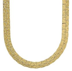 The Bling Factory 7.5MM High-polished 0.25 Mils 6 Microns 14K Gold Plated Flat Nugget Chain Necklace 24 Inches + Jewelry Cloth & Pouch