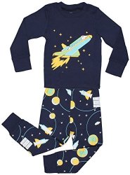 Elowel Little Boys "space Rocket" 2 Piece Pajama Set 100% Cotton - Size 8