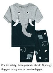 King Barara Little Boys Snug-fit Pajama Elephants 100% Cotton Grey Pjs Clothes Infant Kid 3T