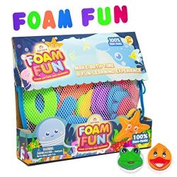 Foam Fun Alphabet Letters And Numbers For Bathtub Educational Organizer Storage Container Water Colorful Pastel Mesh Net Tub Floating Toy 36 Pcs Abc For