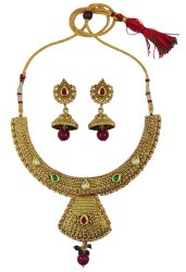 Bollywood Designer 2PCS Gold Tone Necklace Earring Set Indian Wedding Jewelry IMOJ-BNS5A