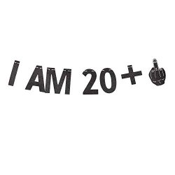 I AM 20+1 Banner 21ST Birthday Party Sign Funny gag 21 Bday Party Decorations Black Gliter Paper Photoprops