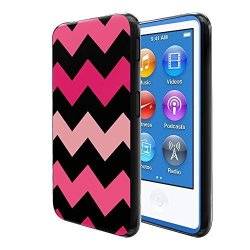 Fincibo Case Compatible With Apple Ipod Nano 7 7TH Generation Flexible Tpu Soft Gel Skin Protector Cover Case For Ipod Nano 7 - Black Pink Chevron