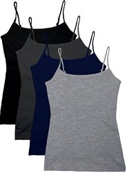 Active Women's 4 Pack Short Camisole Set With Fabric Self Bra Support - Black chrl navy hgraylarge