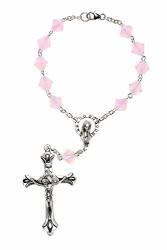 One Decade Auto Rosary Made With Rose Water Pink Opalized Swarovski Crystal Elements October