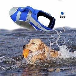 Bocho Reflective Dog Lifejacket Super Buoyancy Dog Swimming Clothes Adjustable Dog Safety Vest XL Blue