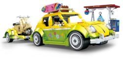 - Block Pullback - Vw Beetle With Trailer & Scooter - 1409-PIECES - 42CM